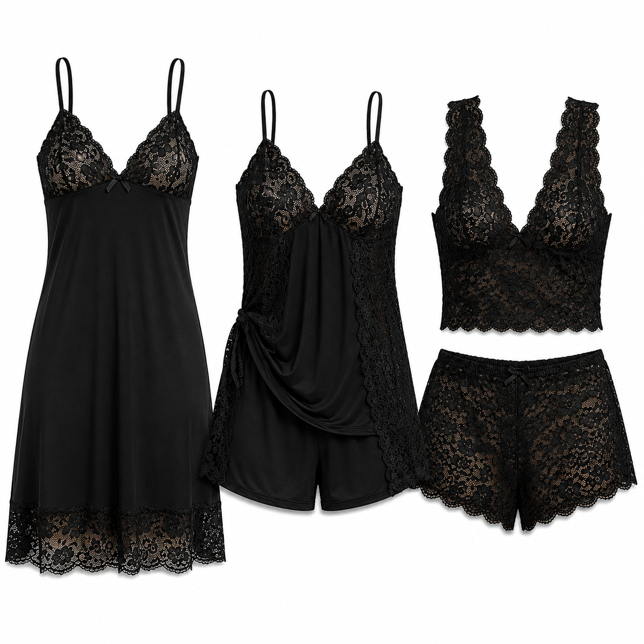 Pack Nuit 3 Pièces — Satin & Dentelle