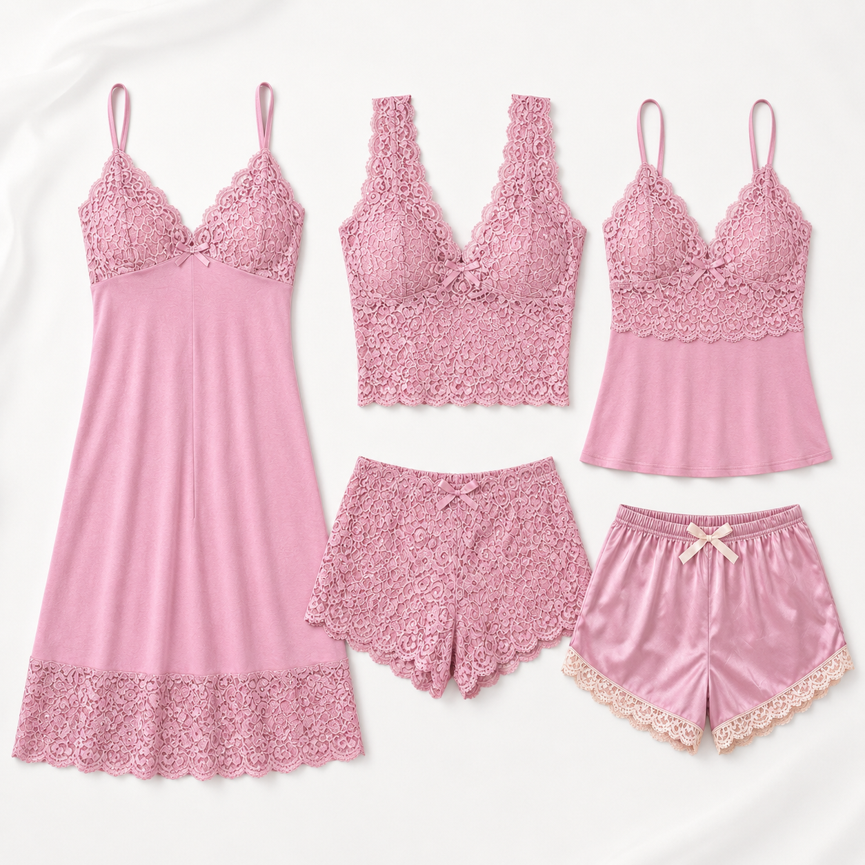 Pack Lingerie Élégance 5 Pièces – Dentelle & Satin