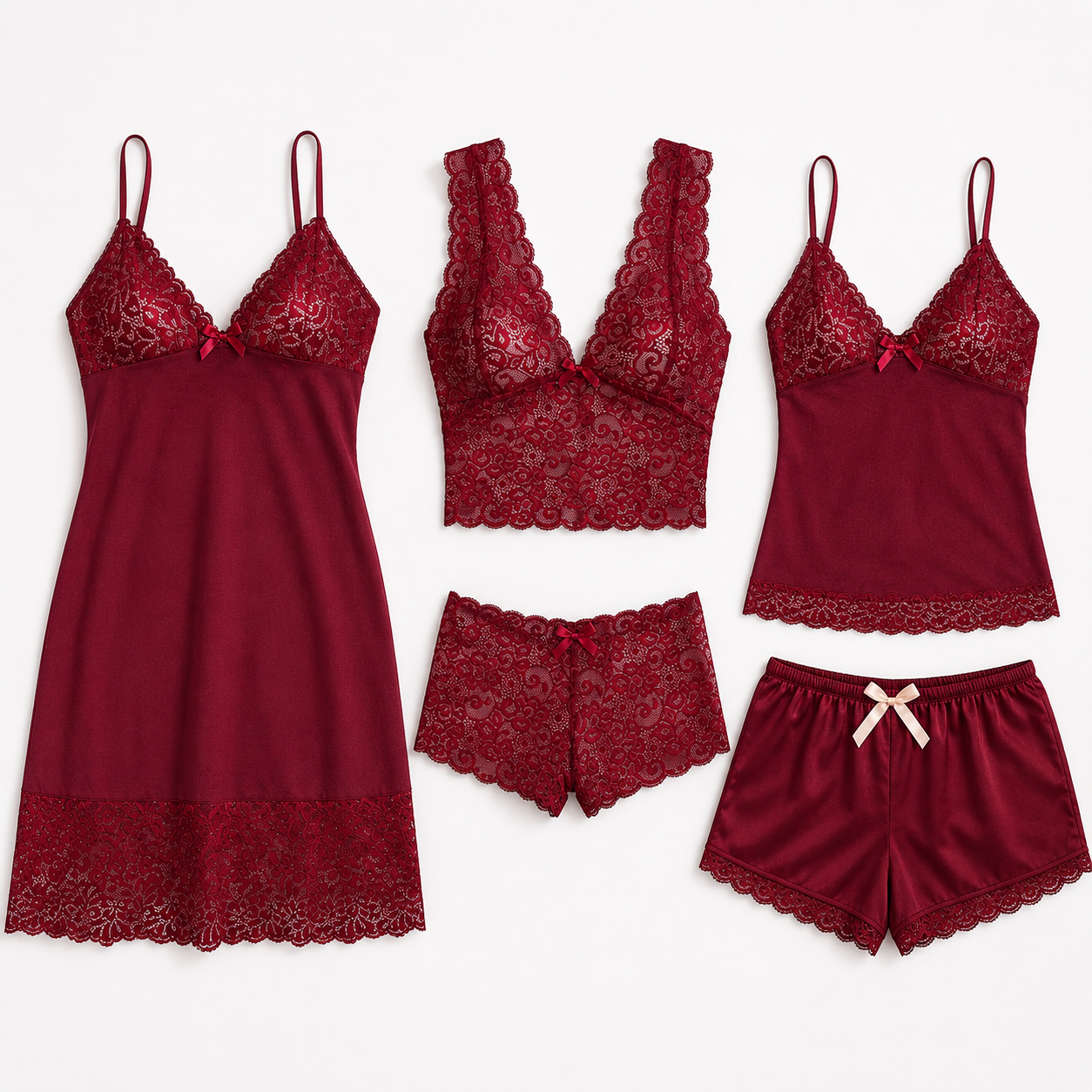 Pack Lingerie Élégance 5 Pièces – Dentelle & Satin