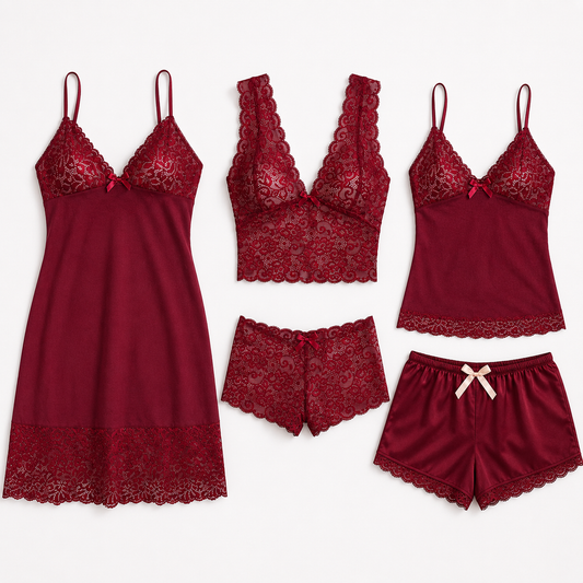 Pack Lingerie Élégance 5 Pièces – Dentelle & Satin