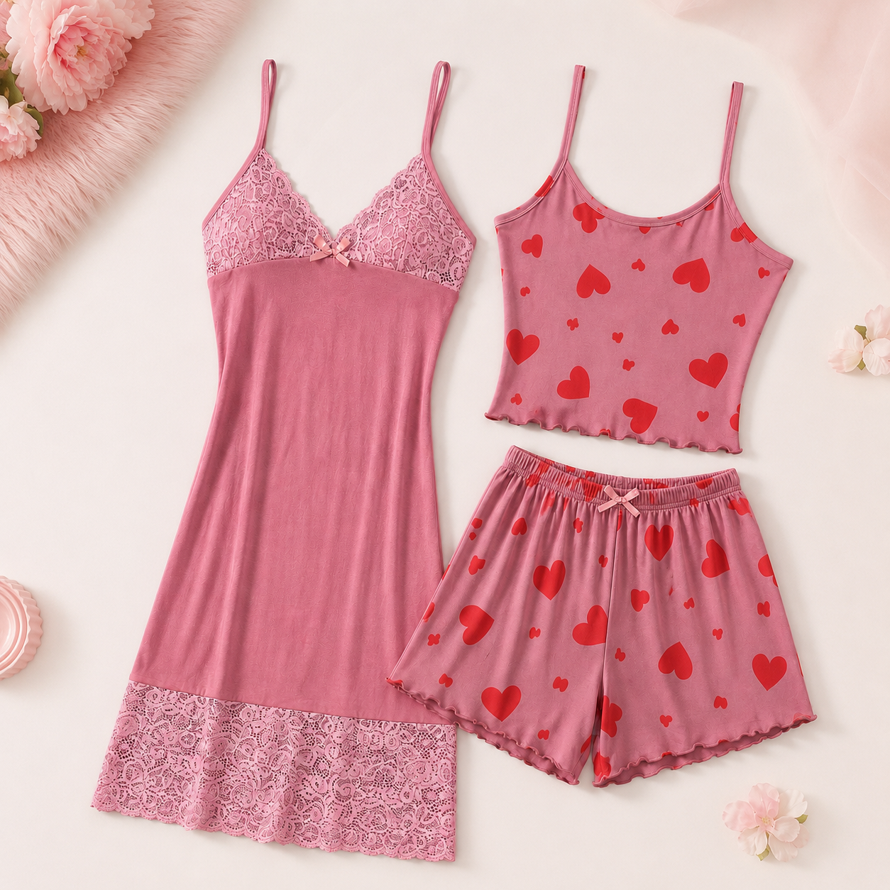 Pack Cœur Tendre – Ensemble de nuit 3 pièces